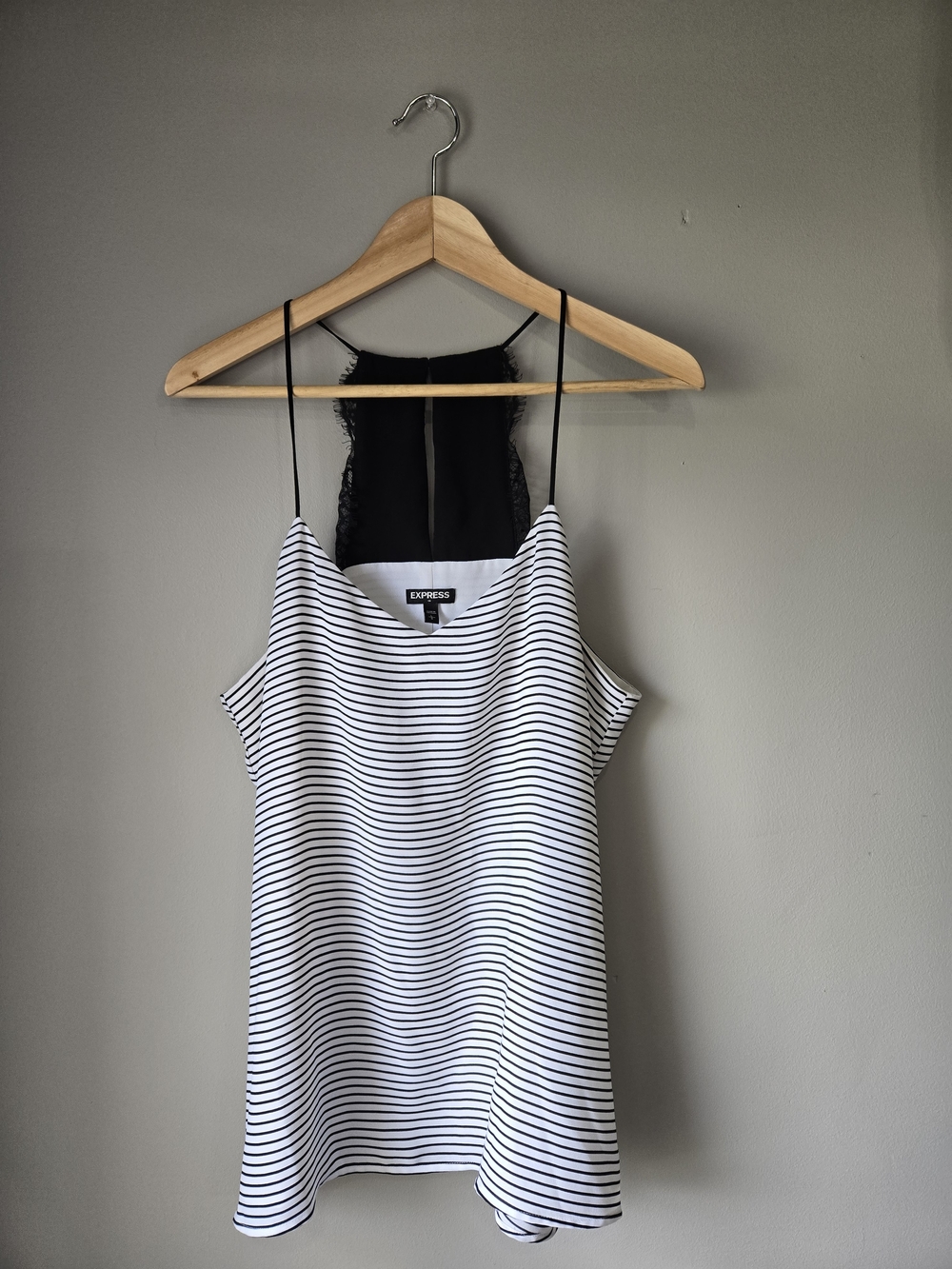 Express White and Black Striped Lace-Back Cami - Size L